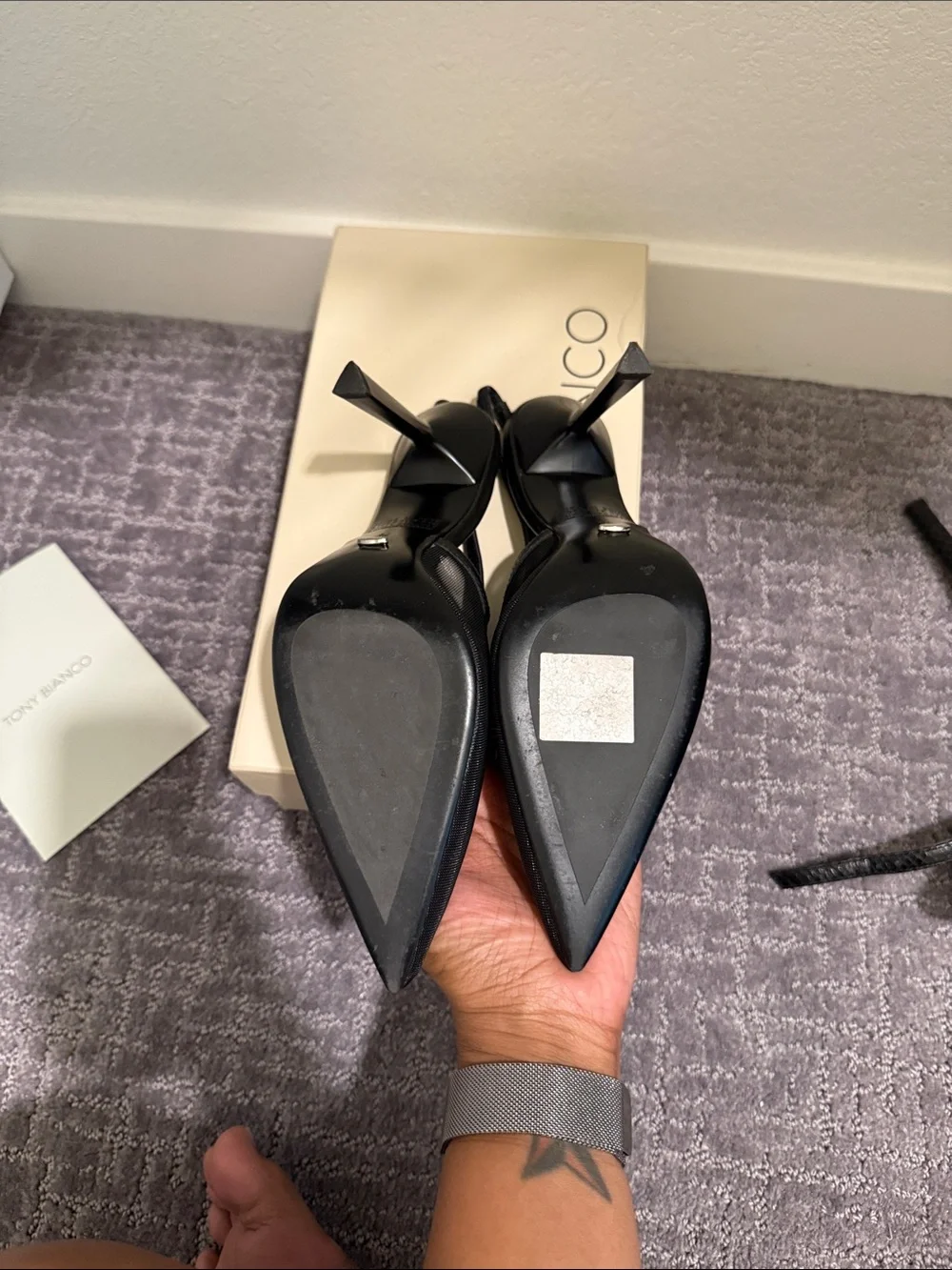Tony Bianco Black Pointed Slingback Pumps with Thin Strap